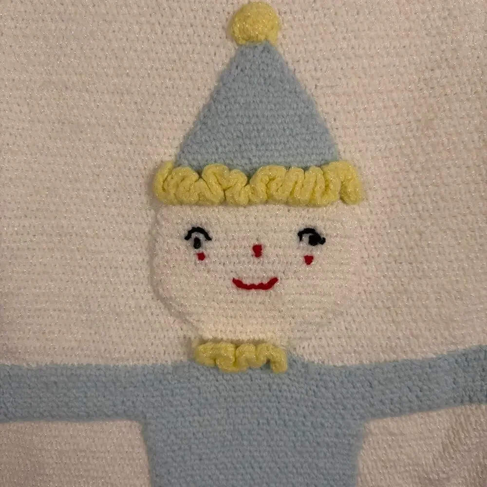 Handmade 3D Baby Blanket Blue White Clown 37